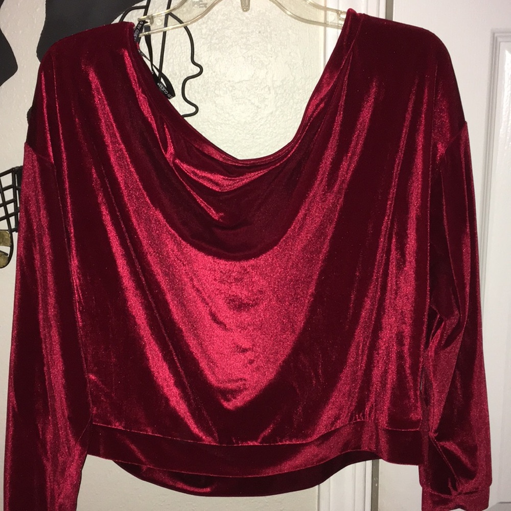 Off shoulder red velvet top